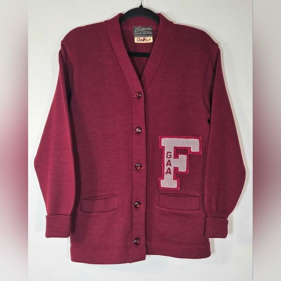 VINTAGE 50 'S THE CALIFORNIAN OFFICIAL AWARD SWEATER LETTERMAN CARDIGAN. - Picture 1 of 3